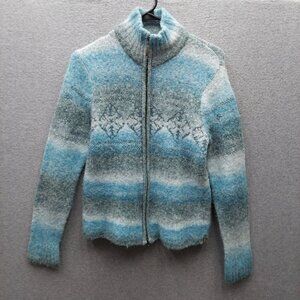 Columbia Womens XCO Blue & White Striped Full-Zip Sweater Jacket L Nylon/Acrylic